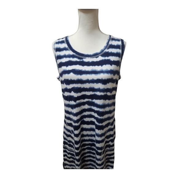 T By Talbots Midi Dress - Wavy Tie-Dye Blue and White, size Medium - Picture 4 of 11